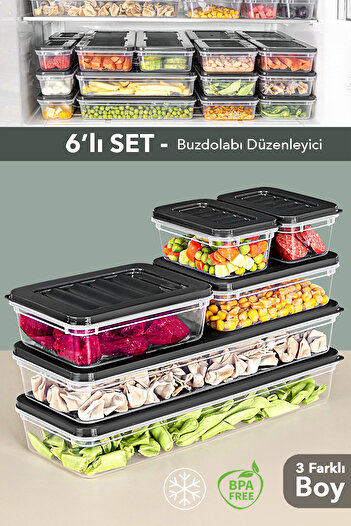 Meleni Home 6-Piece Refrigerator Organizer Set - Microwave-Safe Organizer Freezer Storage Container Anthracite