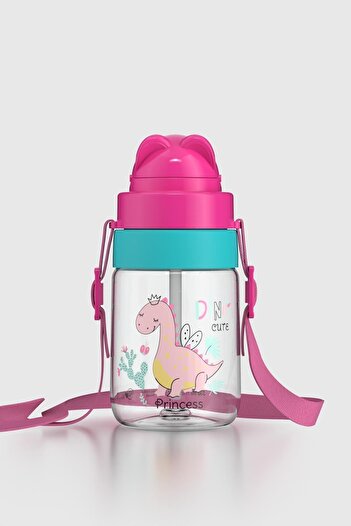 Renga Taffy Patterned 330 ml Tritan Baby Water Bottle with Strap and Straw 222056 Pink