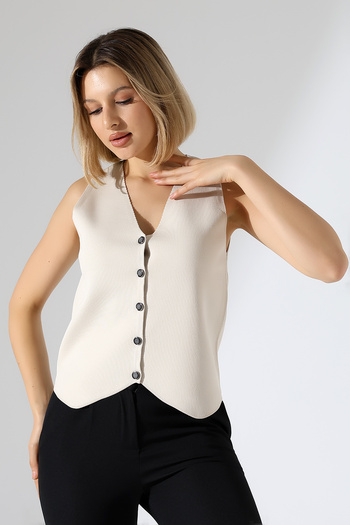 Devinka Women's V-Neck Buttoned Knitwear Vest