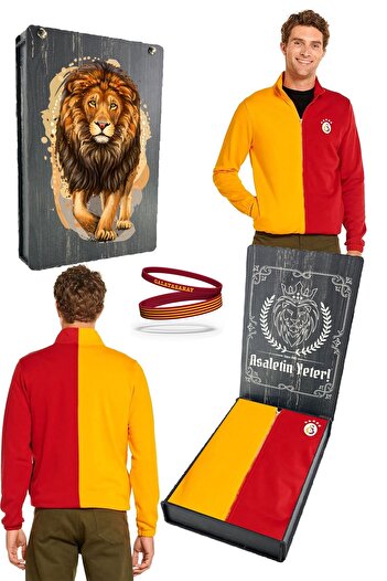 Galatasaray Original Stand Collar Full Zipper 5 Star Yellow Red Sweat + Silicone Wristband