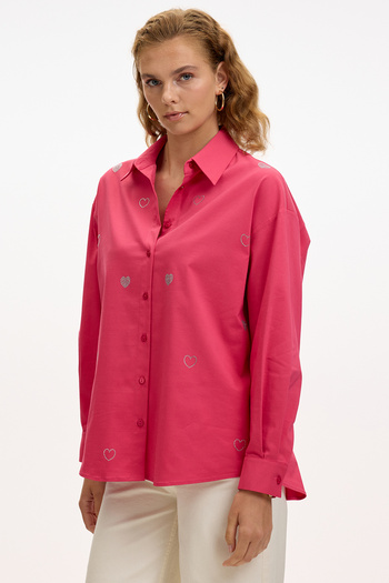 Allyco Stone Embroidered Relaxed Fit Fuchsia Shirt