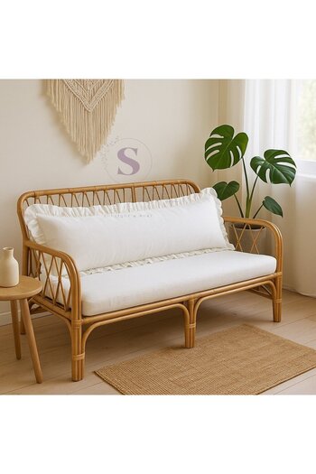 shules collection Ruffled Vintage Buldan Linen White Color Scandinavian Long 40X100 Throw Pillow (Filled)