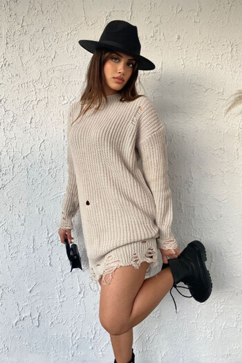 FashionForYou Laura long knitted sweater with cutouts, cream, /