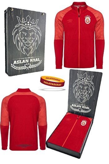 Galatasaray Original Licensed Full Zipper 5 Star Red Sweat + Silicone Bracelet Set