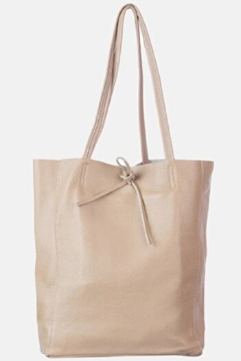 Shopika - Beige leather shopper bag