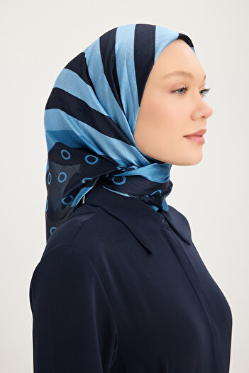 Schaless Rhythmic Geometry - Blue - Aurora Patterned Janjan Scarf - 90X90 cm