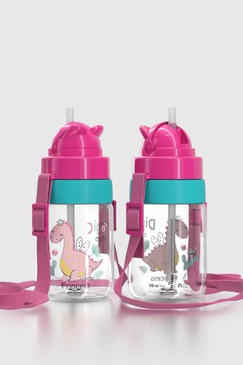 Renga Taffy Patterned 330 ml Tritan Baby Water Bottle with Strap and Straw 222056 Pink