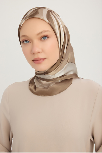Schaless Celestial Tide - Mink - Aurora Patterned Janjan Scarf - 90X90 cm