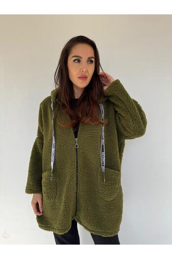 AGORATEKSTİL Women's Lamb Tedi Zippered Hooded Boucle Jacket