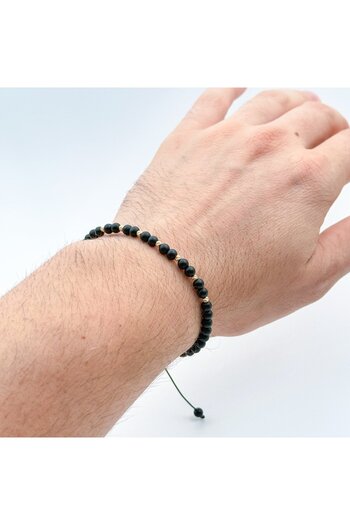 Velar Bracelets Cord Bracelet with Matte Onyx 4mm and 14K Gold Balls 2.5mm (Adjustable)