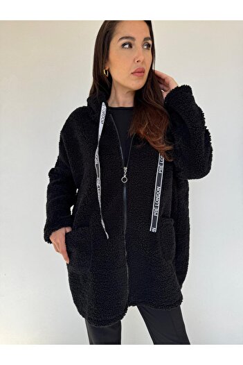 AGORATEKSTİL Women's Lamb Tedi Zippered Hooded Boucle Jacket