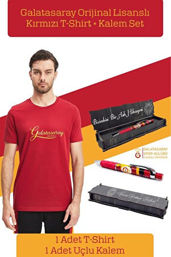 Galatasaray Γνήσιο ανδρικό μπλουζάκι με άδεια χρήσης + Σετ στυλό με ξύλινο κουτί δώρου
