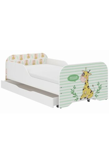 NOVOKIDS Children's Bed MIKI GIRAFFE, 160x80 CM, with MATSEN® Foam Mattress 10 CM and Storage Drawe