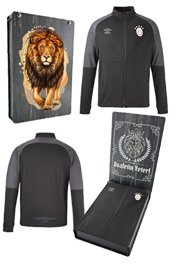 Galatasaray Original Licensed 5 Star Full Zipper Black Sweat Gs Lion Printed Gift Box