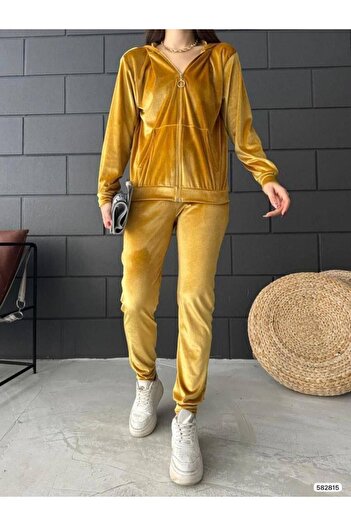 Modafeminen Velvet Tracksuit Set 582815 Yellow