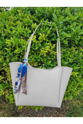 YMZBAG Cream Scarf Detailed Zipper Closure Shoulder Bag
