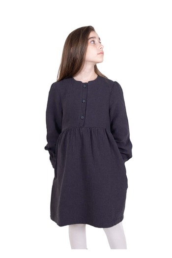 Ozmoz By Mukadder Özden Organic Muslin Fabric Anthracite Spring Girl's Dress