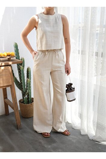 Wear Up Linen Blouse and Trousers Double Set