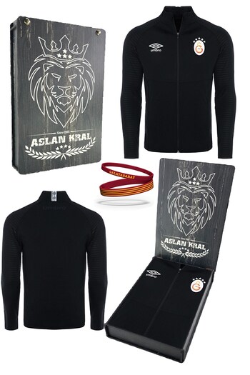 Galatasaray Original Licensed Zippered 5-Star Black Sweat + Silicone Bracelet Set Gift Box