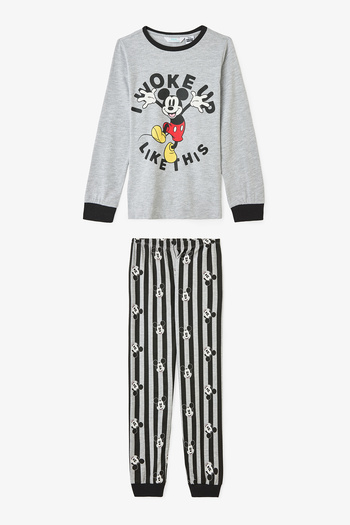 Penti Gray Melange Boys' Mickey Mouse Printed Long Sleeve 2-Piece Pajama Set