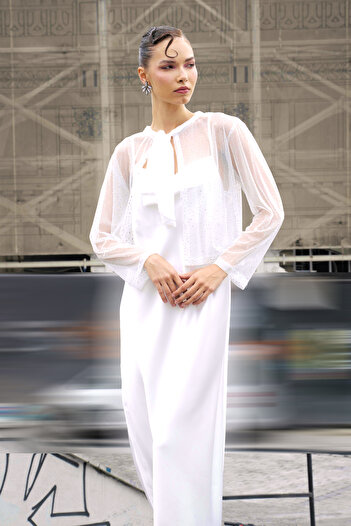 Mita Concept White Stone Detail Mini Kimono Jacket