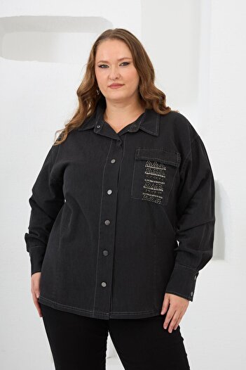 RMG Pocket Stone Detailed Plus Size Shirt Smoked