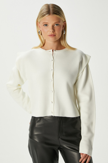 Ritnice Women's Diana Ecru Shoulder Detailed Knit Cardigan
