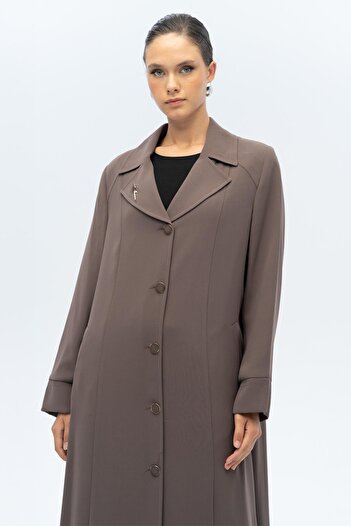 Olcay Coat with Collar Brooch Detail, Lined, Large Size Overcoat, Vi̇zon 6691-A