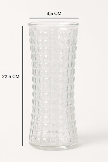 Jenisa Square Patterned Transparent Glass Vase – Decorative Tabletop Vase