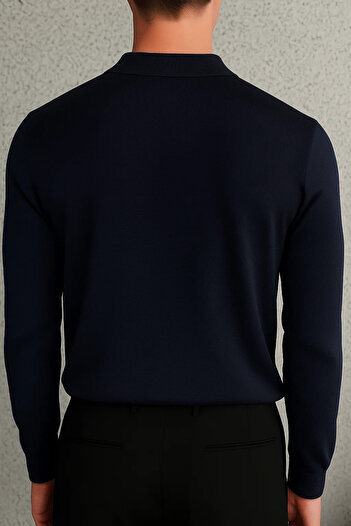 SILVANO Men's Long Sleeve Half Zipper Navy Blue Sweatshirt