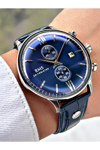 Romanson Functional Navy Blue Color Zel Design Leather Cord Steel Case Men's Wristwatch 1332.11Mr