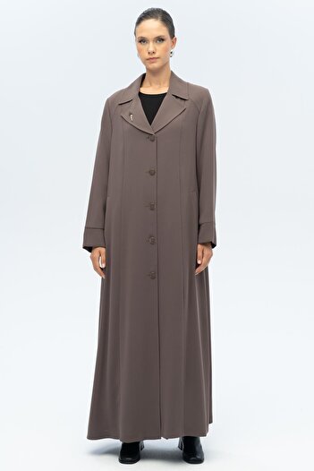 Olcay Coat with Collar Brooch Detail, Lined, Large Size Overcoat, Vi̇zon 6691-A