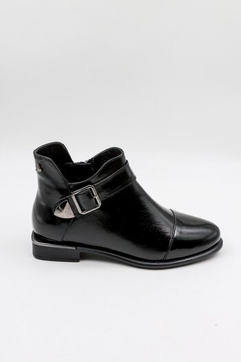 Venüs Women's Genuine Leather Side Buckle Detailed Boots 2050108K - Black Patent Leather - 36