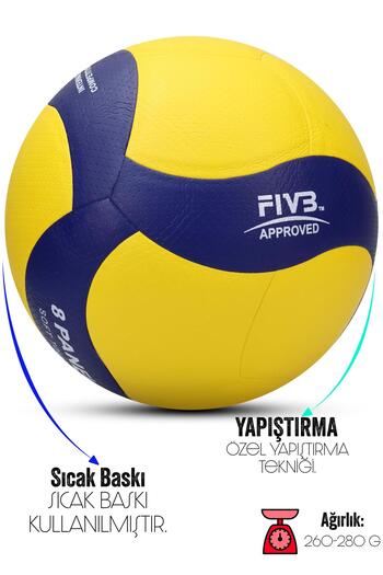Telvesse SEMİ-PRO Voleybol Topu Lamineli Beton Zemin SoftTouch İç-Dış Mekana Uygun 8 Panel Sarı-Mavi GSV101