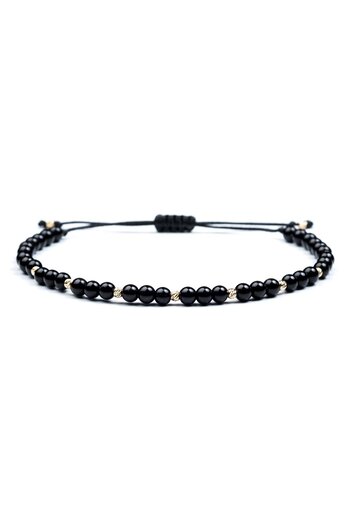 Velar Bracelets Cord Bracelet with Onyx and 14K Gold Balls 2.5mm (Adjustable)