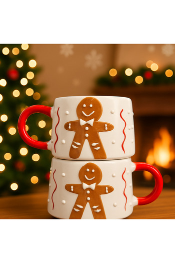 BB TRADE Handmade Gingerbread Man Printed Ceramic Mug Cup