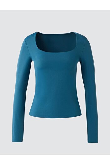 Jimmy Key Dark Petrol Slim Fit Square Neck Knitted Blouse