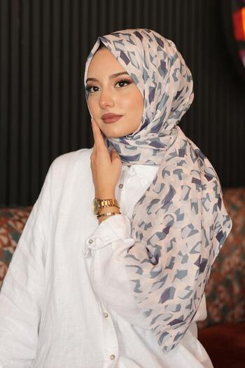 AFVENTE Mosaic Pattern Navy Blue Cotton Shawl