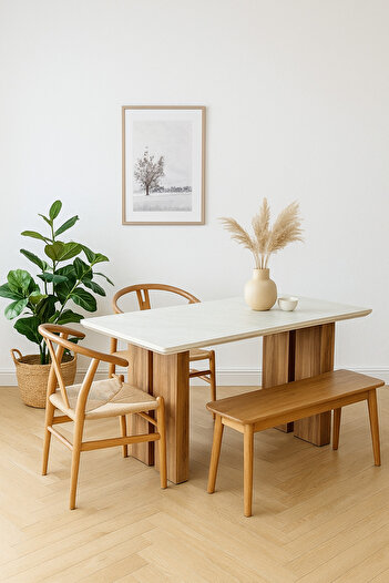 MARIA HOMES Modern Wooden Dining Table with Brown Legs Elegant Center Table for Dining Room 130×80×76 cm