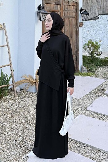 lamelif Drawstring Hijab Dress Black