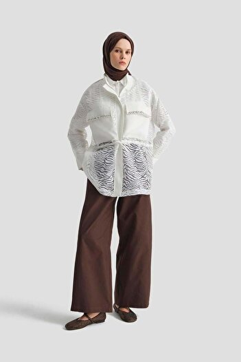 Armine Stone Embroidered Hidden Zipper Jacket 25Yt508 - Ecru