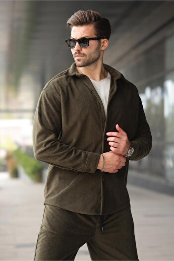 Madmext Khaki Velvet Men's Shirt and Pants Set E7334