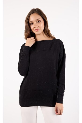 Coşkun GİYİM Women's Boat Neck Glitter Sweater Black 71002