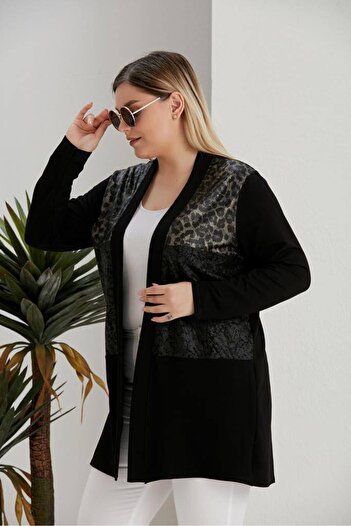 Orly More Leopard Print Detailed Plus Size Cardigan