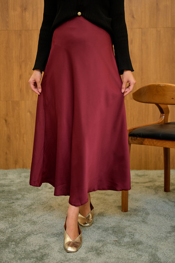 LOCCO Women's Satin Skirt Burgundy