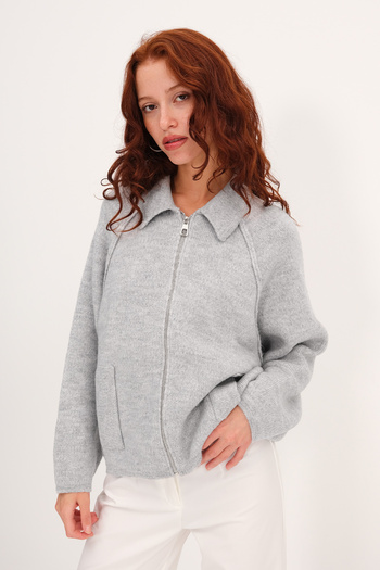 Addax Polo Neck Zippered Knitwear Cardigan H2381