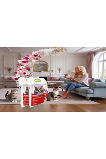 Pufoșii Mei Litter box sand, Pufosii Mei, with floral scent, Economical package 3x10l, Hygienic, forms lumps