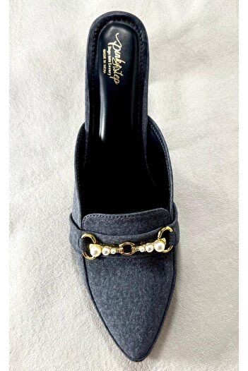Generic Women’s Block Heel Mules with Pearl Chain – Elegant Slip-On Loafers (Sizes 37–42)