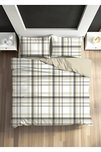 Cotton Box Fixbox Ranforce Single Bed Sheet Elastic Duvet Cover Set Stria Beige