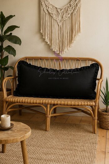 shules collection Ruffled Vintage Buldan Black Color Scandinavian Long 40X100 Throw Pillow (Filled)